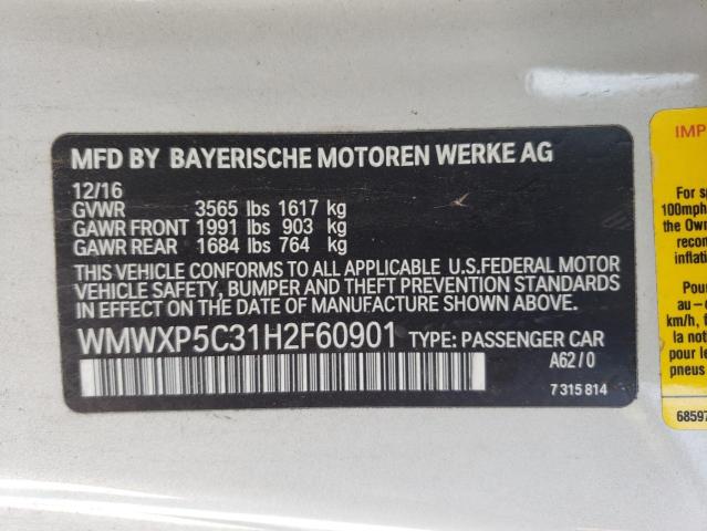 2017 MINI COOPER WMWXP5C31H2F60901