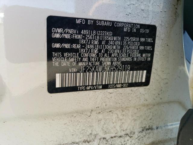 2019 SUBARU FORESTER - JF2SKAWC5KH529119