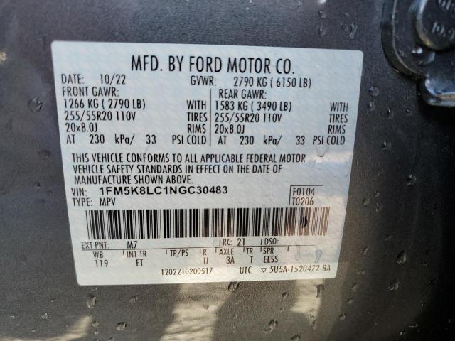 2022 FORD EXPLORER K 1FM5K8LC1NGC30483