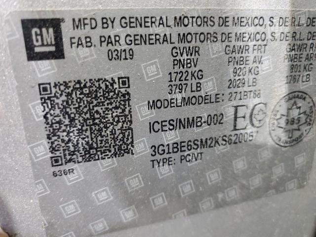 2019 CHEVROLET CRUZE LT - 3G1BE6SM2KS620057