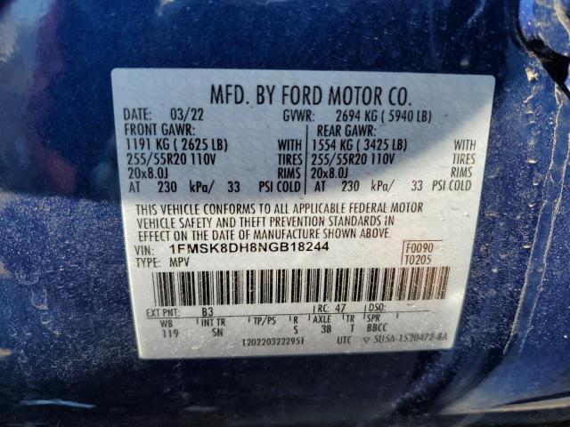 1FMSK8DH8NGB18244 2022 FORD EXPLORER