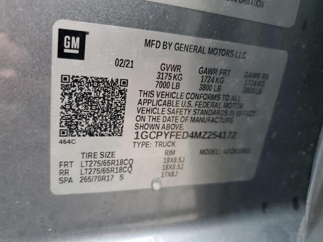 2021 CHEVROLET SILVERADO - 1GCPYFED4MZ254172