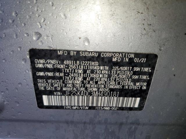 2021 SUBARU FORESTER JF2SKADC3MH490181