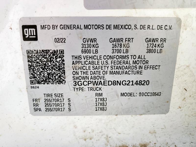 3GCPWAED8NG214820 2022 CHEVROLET ALL Models