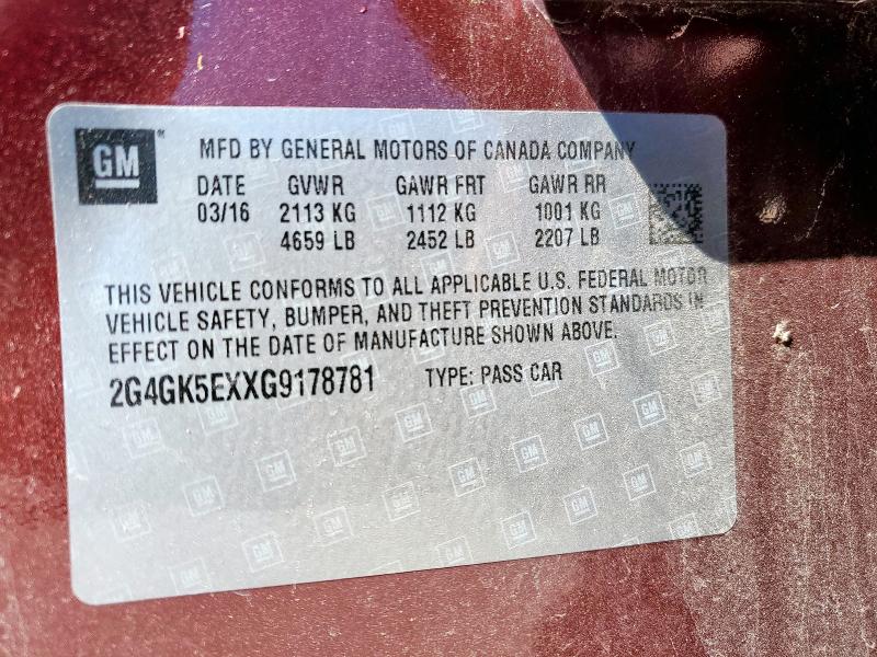 2016 BUICK REGAL 2G4GK5EXXG9178781