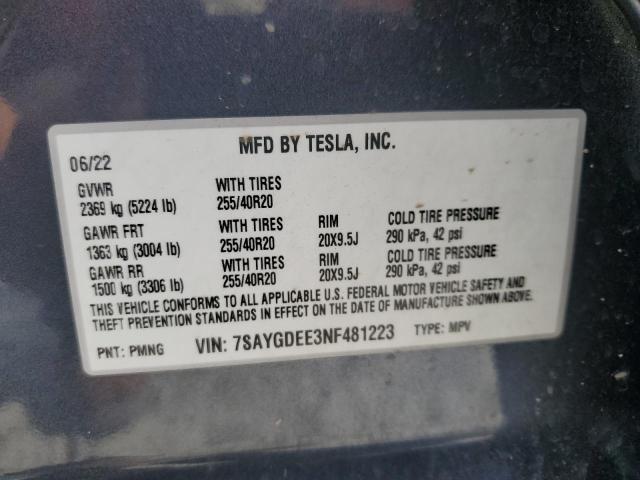 2022 TESLA MODEL Y - 7SAYGDEE3NF481223