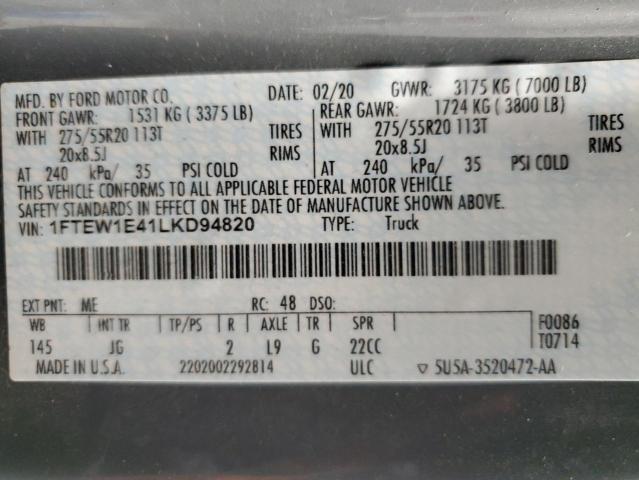 2020 FORD F150 SUPER - 1FTEW1E41LKD94820