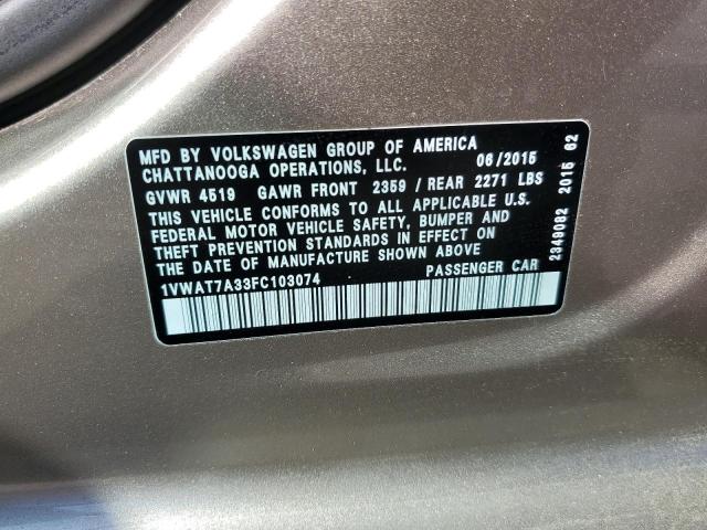2015 VOLKSWAGEN PASSAT S - 1VWAT7A33FC103074