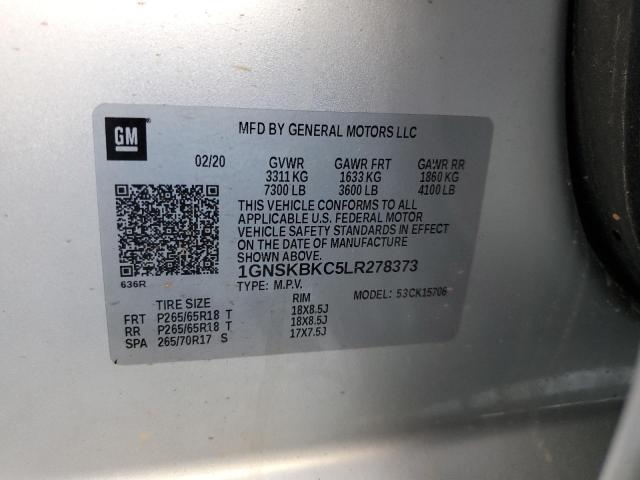 2020 CHEVROLET TAHOE K150 - 1GNSKBKC5LR278373