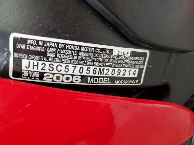 2006 HONDA CBR1000 RR JH2SC57056M209214
