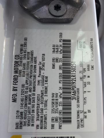 2020 FORD FUSION SE - 3FA6P0T92LR150251