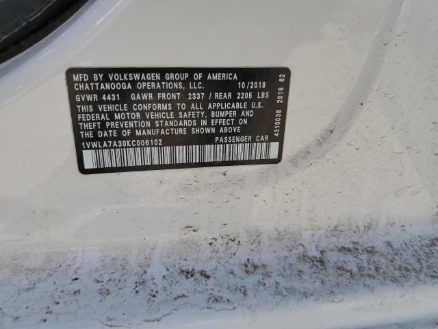 2019 VOLKSWAGEN PASSAT WOL - 1VWLA7A30KC006102