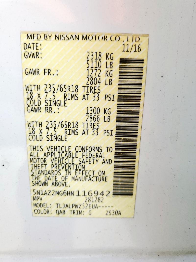 2017 NISSAN MURANO S - 5N1AZ2MG6HN116942