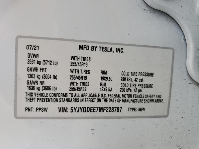 2021 TESLA MODEL Y - 5YJYGDEE7MF228787