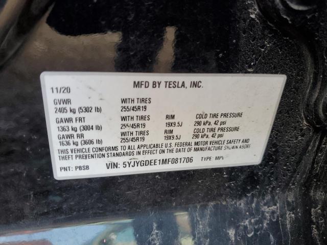 2021 TESLA MODEL Y 5YJYGDEE1MF081706