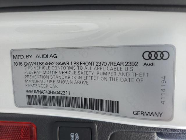 2017 AUDI A4 PRESTIG WAUMNAF43HN042211