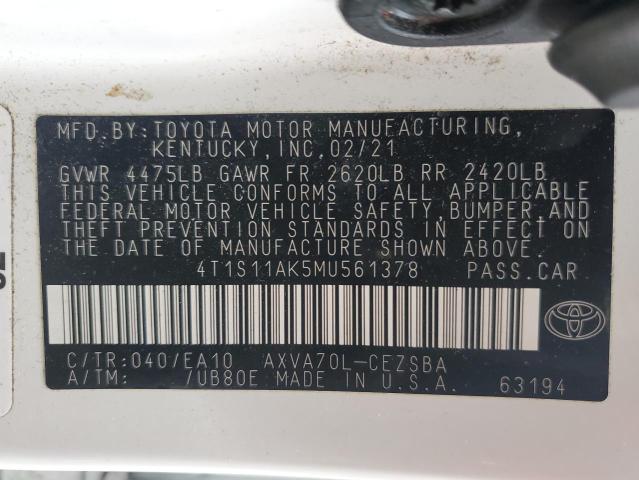 2021 TOYOTA CAMRY NIGH - 4T1S11AK5MU561378