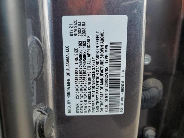 2021 HONDA PILOT SE 5FNYF5H22MB024795