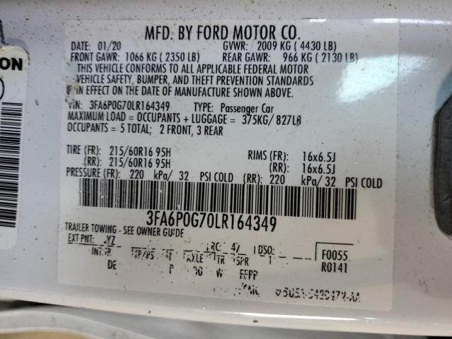2020 FORD FUSION S - 3FA6P0G70LR164349
