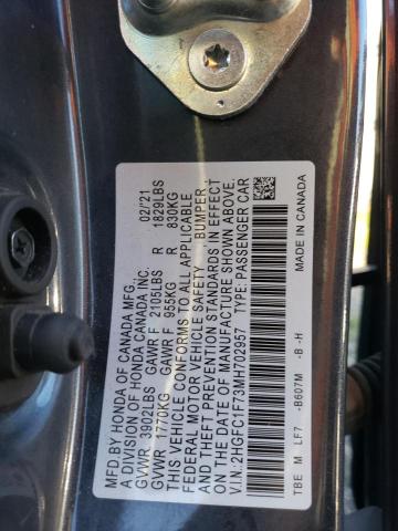 2021 HONDA CIVIC EXL - 2HGFC1F73MH702957