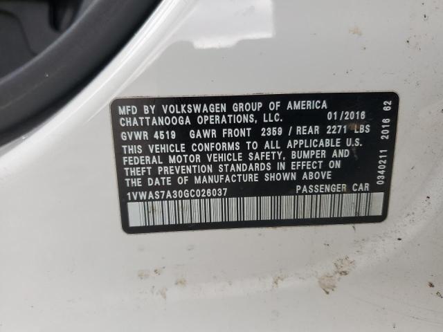 2016 VOLKSWAGEN PASSAT S - 1VWAS7A30GC026037