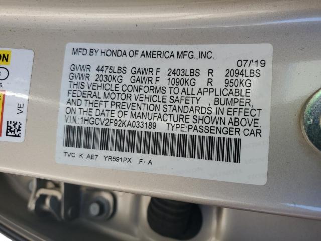 2019 HONDA ACCORD TOU - 1HGCV2F92KA033189