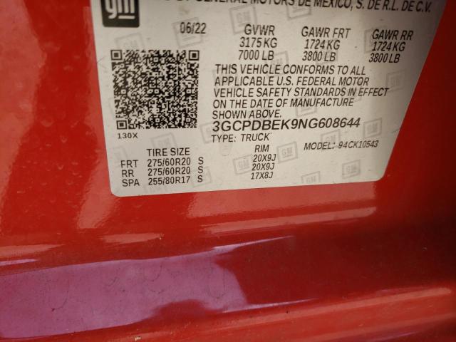 2022 CHEVROLET SILVERADO - 3GCPDBEK9NG608644