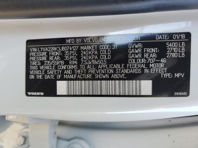 2018 VOLVO XC60 T6 LYVA22RK3JB074127