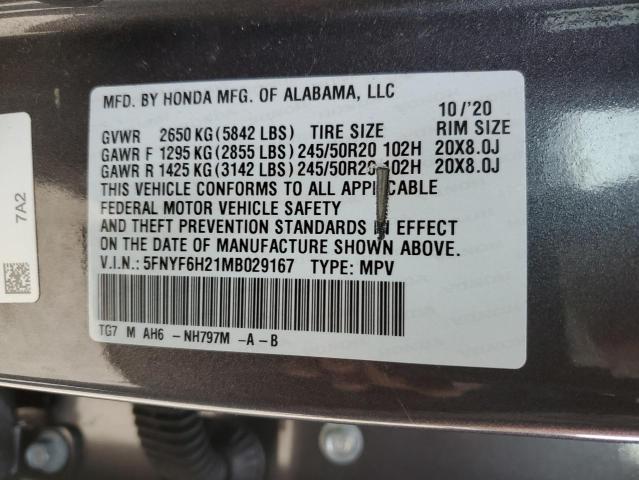2021 HONDA PILOT SE 5FNYF6H21MB029167