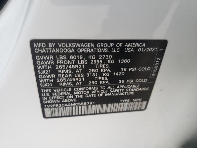 2021 VOLKSWAGEN ATLAS SEL - 1V2FR2CA2MC558791