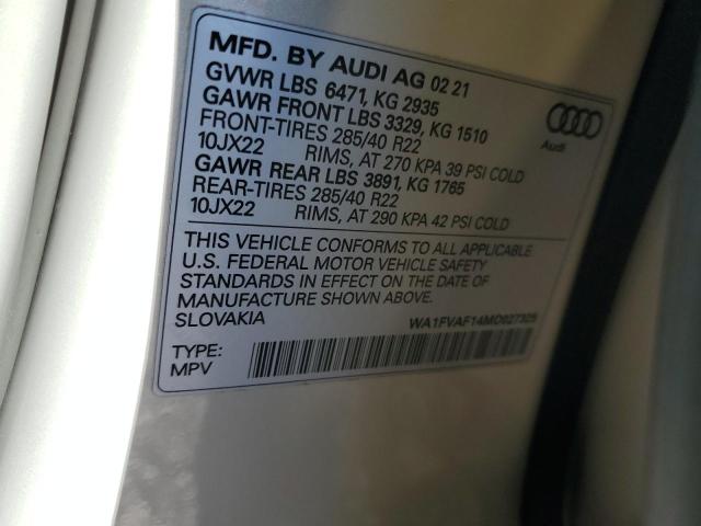 2021 AUDI Q8 PRESTIG WA1FVAF14MD027325