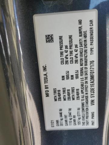 2021 TESLA MODEL 3 - 5YJ3E1EA3MF017176