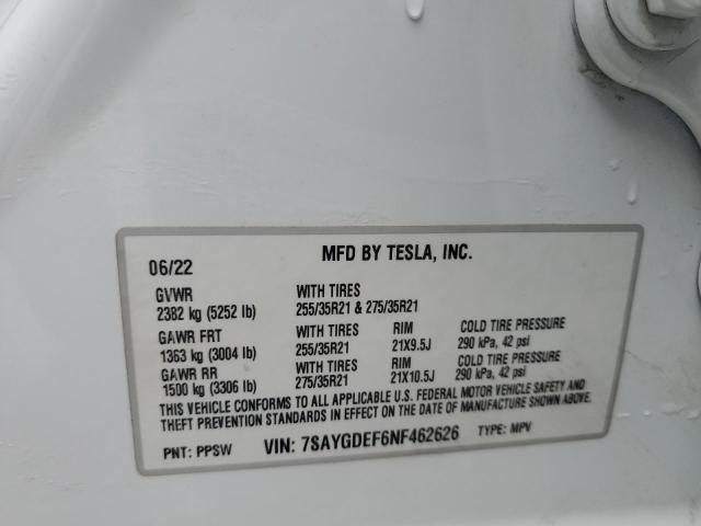 2022 TESLA MODEL Y 7SAYGDEF6NF462626