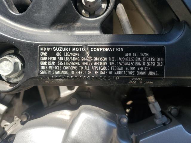 2009 SUZUKI SV650 JS1VP53A692100019