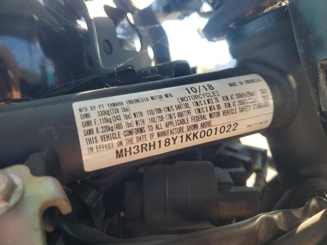 2019 YAMAHA YZFR3 A MH3RH18Y1KK001022