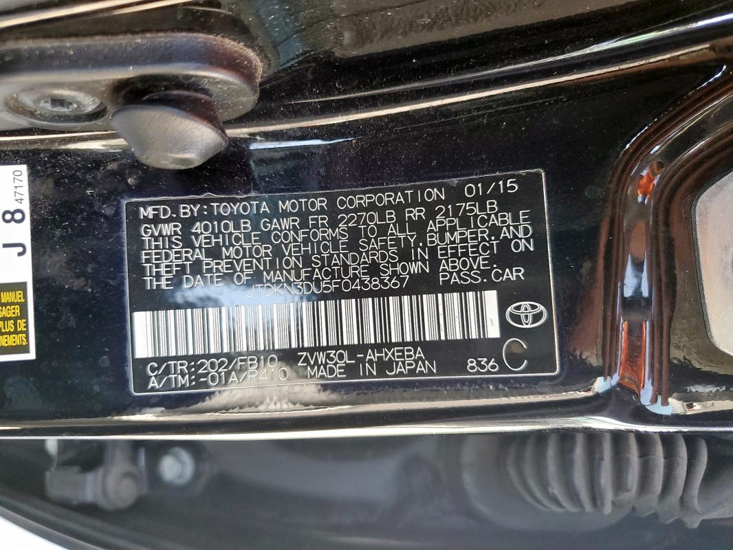 2015 TOYOTA PRIUS - JTDKN3DU5F0438367