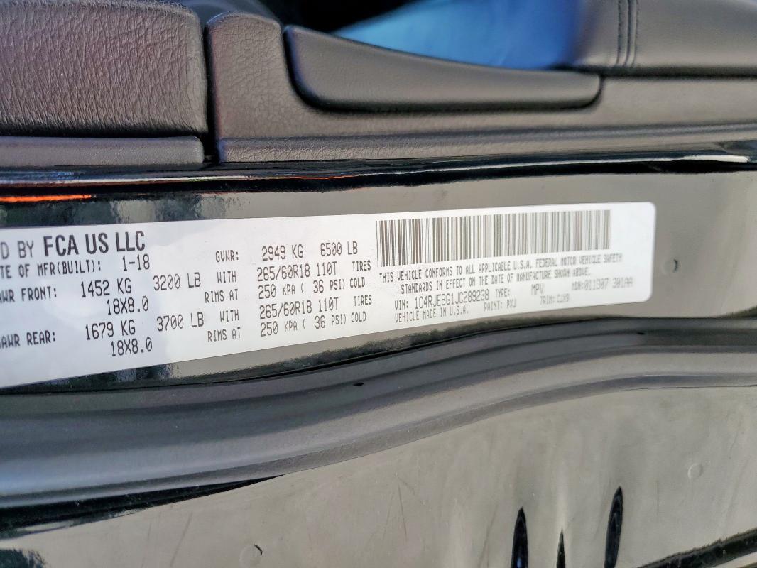 2018 JEEP GRAND CHER - 1C4RJEBG1JC289238