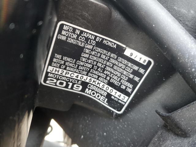 2019 HONDA CBR600 RR JH2PC40J5KK500143