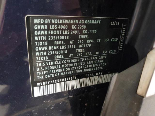 2015 VOLKSWAGEN TIGUAN S - WVGBV7AX5FW576554