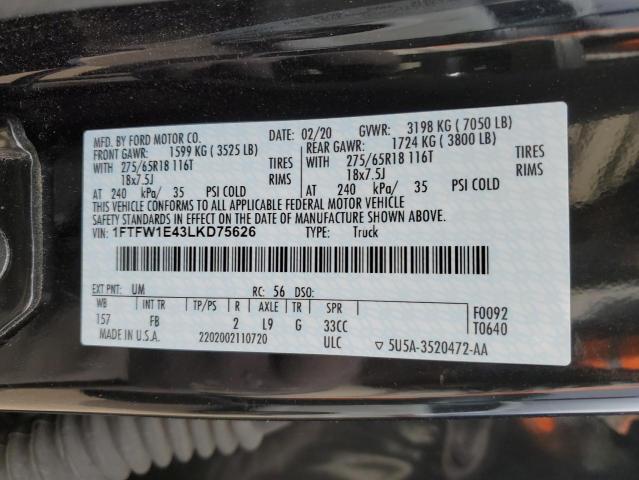 2020 FORD F150 SUPER - 1FTFW1E43LKD75626