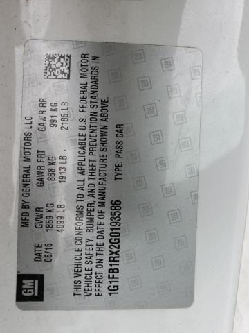 2016 CHEVROLET CAMARO LT 1G1FB1RX2G0193586
