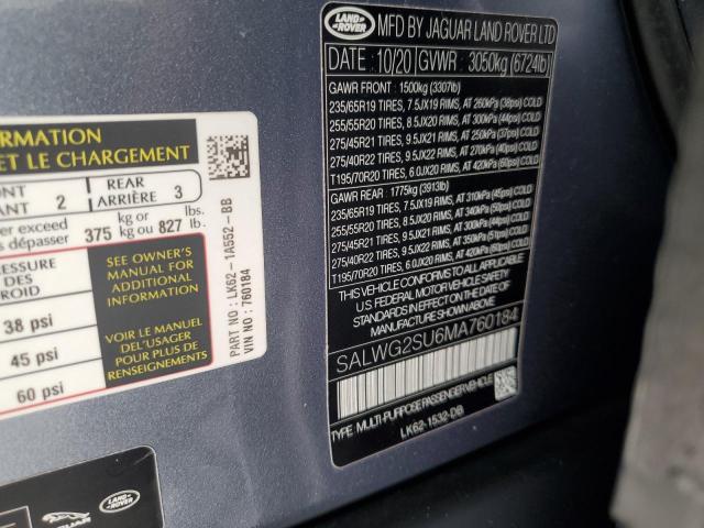 2021 LAND ROVER RANGE ROVE - SALWG2SU6MA760184
