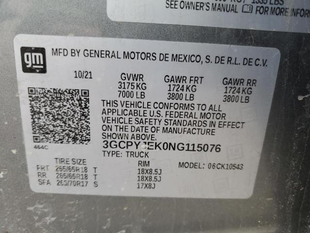2022 CHEVROLET SILVERADO - 3GCPYJEK0NG115076