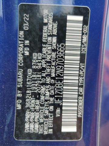 2022 SUBARU BRZ LIMITE JF1ZDBE12N9703665