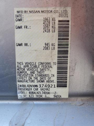 2021 NISSAN ALTIMA SV - 1N4BL4DVXMN374921