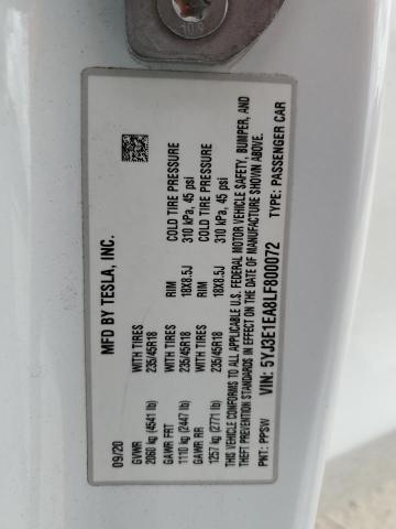 2020 TESLA MODEL 3 - 5YJ3E1EA8LF800072
