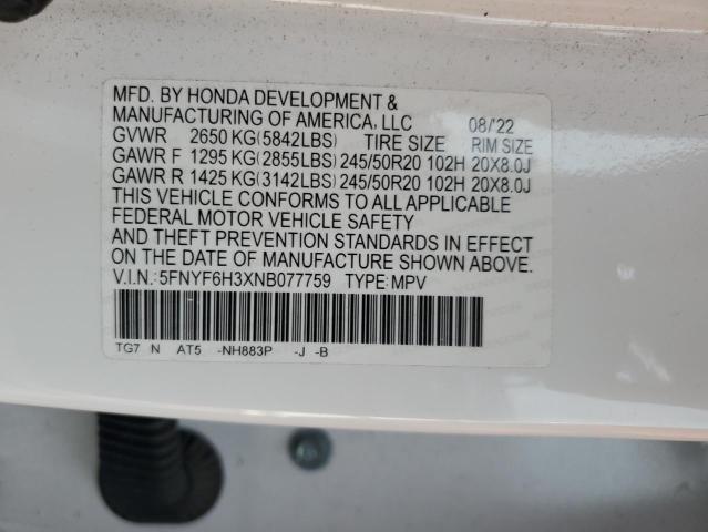 2022 HONDA PILOT SPOR - 5FNYF6H3XNB077759