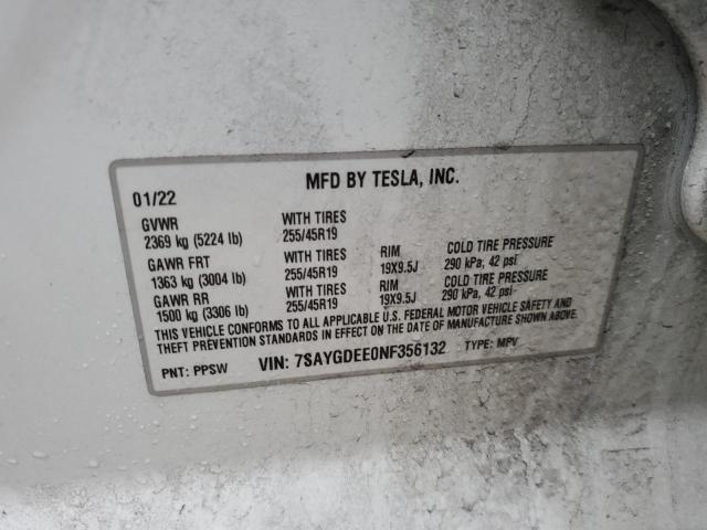 7SAYGDEE0NF356132 2022 TESLA MODEL Y