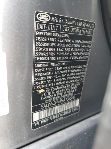 2017 LAND ROVER RANGE ROVE - SALWV2FV4HA138570