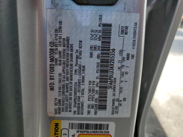2019 FORD FUSION SE - 3FA6P0LU3KR205356